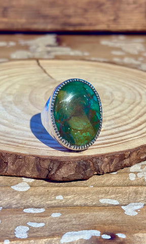 RUSSELL SAM NAVAJO Turquoise & Silver Mens Ring 26R68 • Size 12