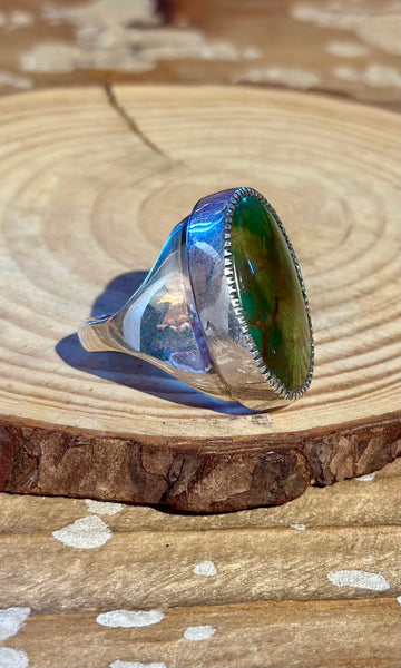 RUSSELL SAM NAVAJO Turquoise & Silver Mens Ring 26R68 • Size 12