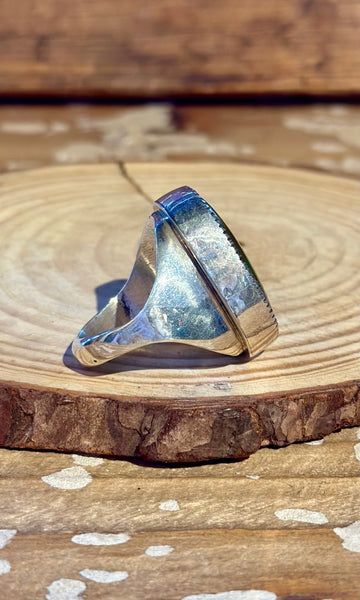 RUSSELL SAM NAVAJO Turquoise & Silver Mens Ring 26R68 • Size 12