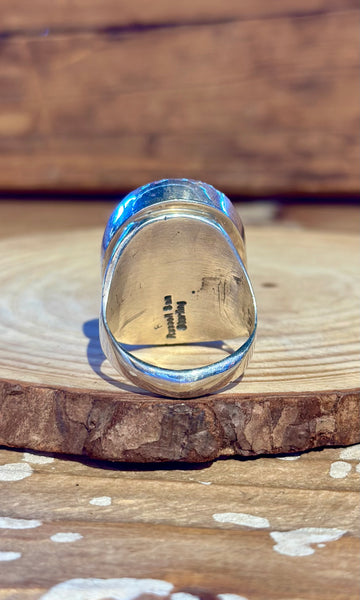 RUSSELL SAM NAVAJO Turquoise & Silver Mens Ring 26R68 • Size 12