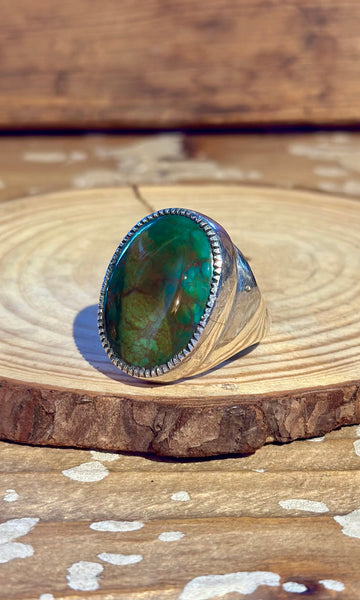 RUSSELL SAM NAVAJO Turquoise & Silver Mens Ring 26R68 • Size 12
