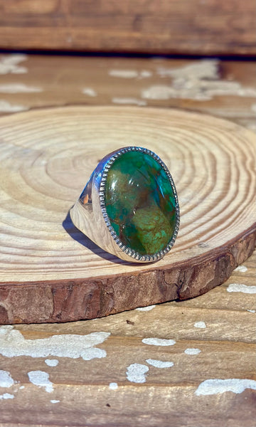 RUSSELL SAM NAVAJO Turquoise & Silver Mens Ring 26R68 • Size 12