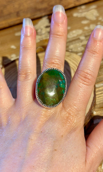 RUSSELL SAM NAVAJO Turquoise & Silver Mens Ring 26R68 • Size 12