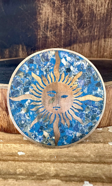 VINTAGE TAXCO MEXICO Lapis Brass and Silver Sun Pin