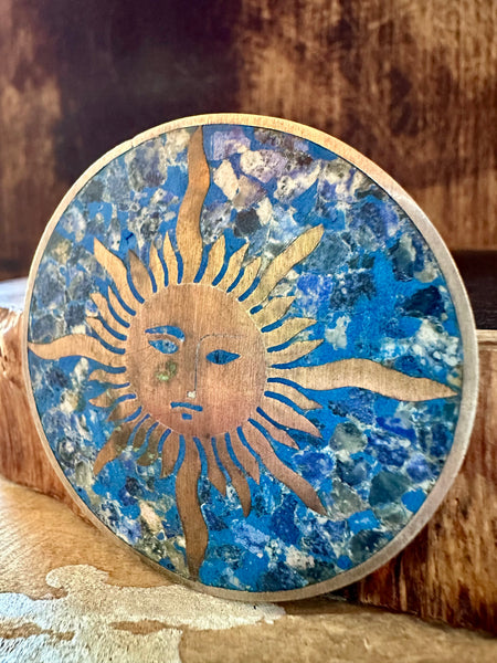 VINTAGE TAXCO MEXICO Lapis Brass and Silver Sun Pin