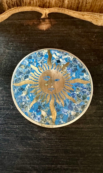 VINTAGE TAXCO MEXICO Lapis Brass and Silver Sun Pin