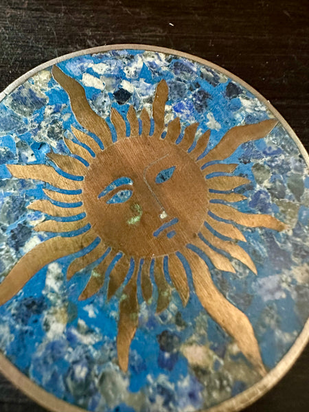 VINTAGE TAXCO MEXICO Lapis Brass and Silver Sun Pin