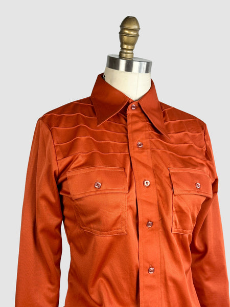 MARTINI 70s Dead-stock Orange Polyester Disco Shirt • Small Medium