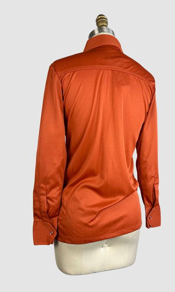 MARTINI 70s Dead-stock Orange Polyester Disco Shirt • Small Medium