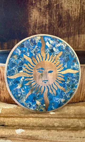 VINTAGE TAXCO MEXICO Lapis Brass and Silver Sun Pin