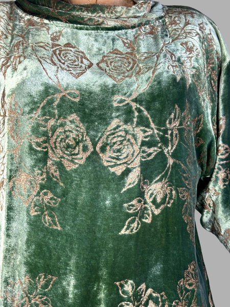 PATRICIA LESTER 80s Green Silk Velvet Bias Cut Dress • Medium