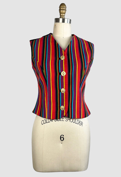 GIANNI VERSACE VERSUS 90s Striped Velveteen and Suede Vest • Small