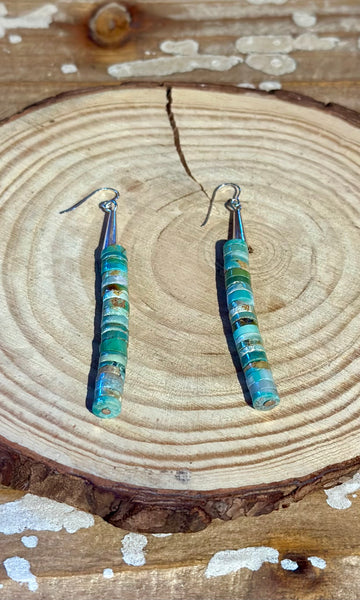 BEADED HEISHI TURQUOISE Cylinder Earrings