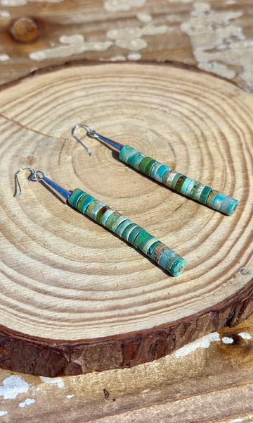 BEADED HEISHI TURQUOISE Cylinder Earrings