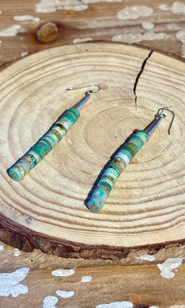 BEADED HEISHI TURQUOISE Cylinder Earrings