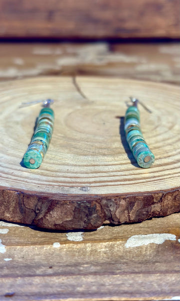 BEADED HEISHI TURQUOISE Cylinder Earrings