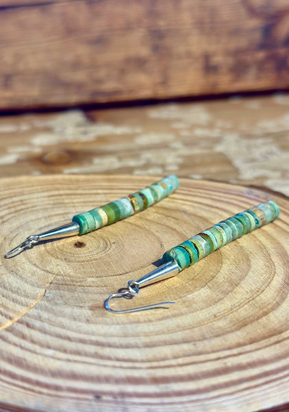 BEADED HEISHI TURQUOISE Cylinder Earrings