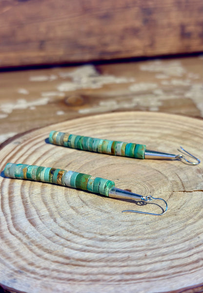 BEADED HEISHI TURQUOISE Cylinder Earrings