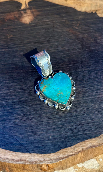 LAWRENCE ARCHULETA Buffalo Dancer Turquoise & Sterling Silver Heart Pendant