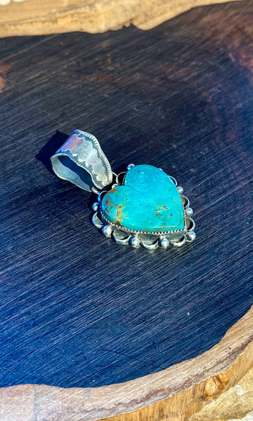 LAWRENCE ARCHULETA Buffalo Dancer Turquoise & Sterling Silver Heart Pendant