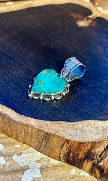 LAWRENCE ARCHULETA Buffalo Dancer Turquoise & Sterling Silver Heart Pendant
