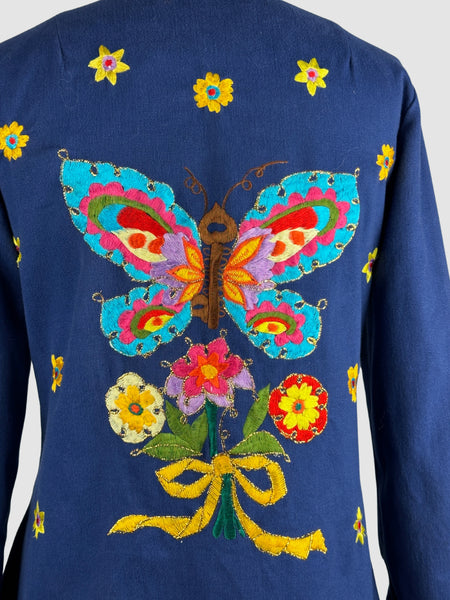 BUTTERFLY EFFECT Dotti Did It 70s Embroidered Jean Jacket • Small