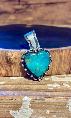 LAWRENCE ARCHULETA Buffalo Dancer Turquoise & Sterling Silver Heart Pendant 26N11