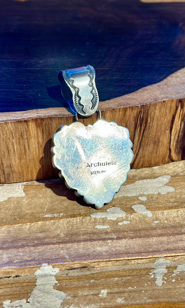 LAWRENCE ARCHULETA Buffalo Dancer Turquoise & Sterling Silver Heart Pendant