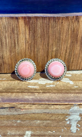PINK CONCH SHELL Sterling Silver Stud Earrings