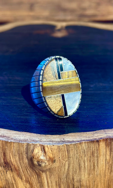 RAY JACK Navajo Multi Stone Inlay Mens Ring • Size 11.5