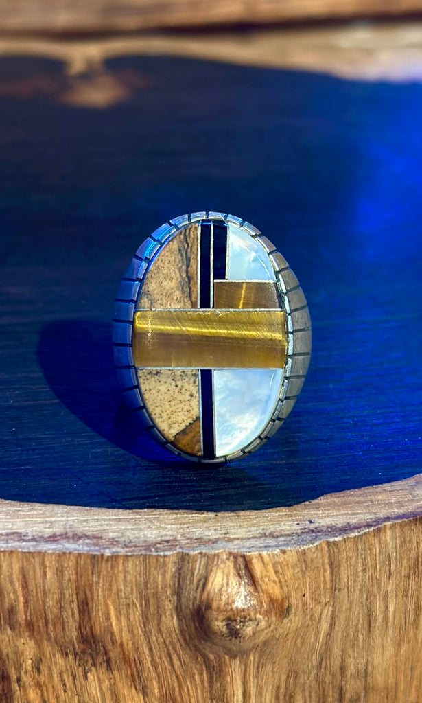RAY JACK Navajo Multi Stone Inlay Mens Ring • Size 11.5