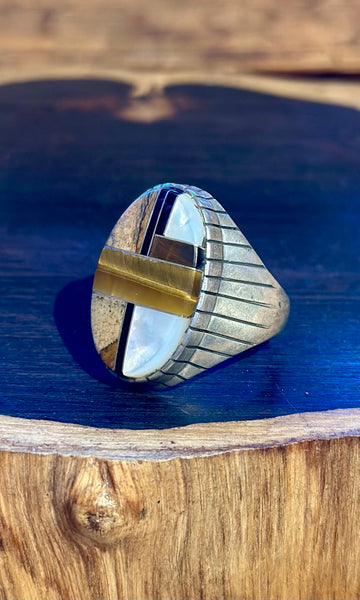 RAY JACK Navajo Multi Stone Inlay Mens Ring • Size 11.5