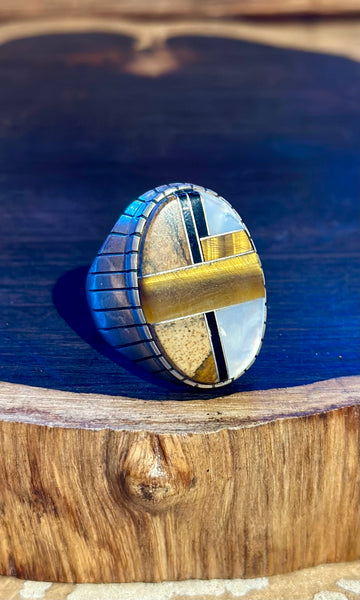RAY JACK Navajo Multi Stone Inlay Mens Ring • Size 11.5