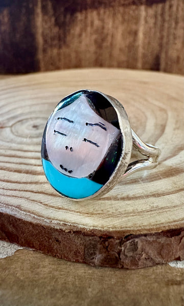 KAYLA KAAMASEE Multi Stone Inlay Face Zuni Ring • Size 6, 6 1/2