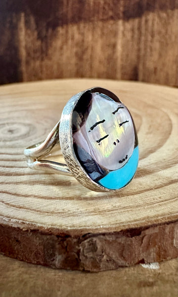 KAYLA KAAMASEE Multi Stone Inlay Face Zuni Ring • Size 6, 6 1/2