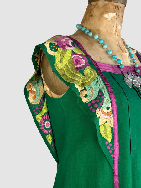 GIRASOL 70s Folk Embroidered Maxi Dress • Medium