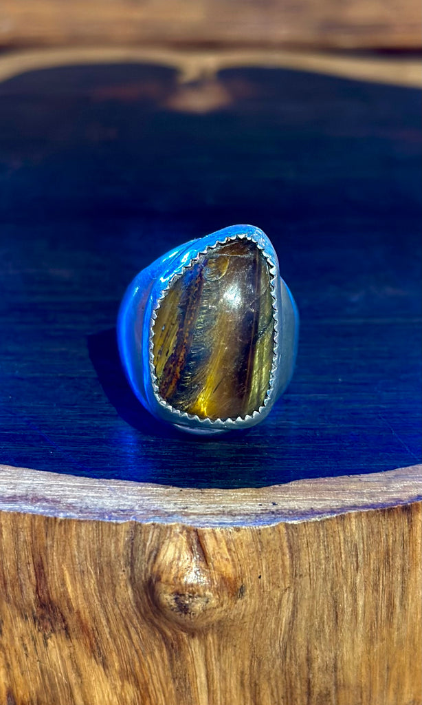 TIGER'S EYE Sterling Silver Mens Ring 26R32 • Size 10