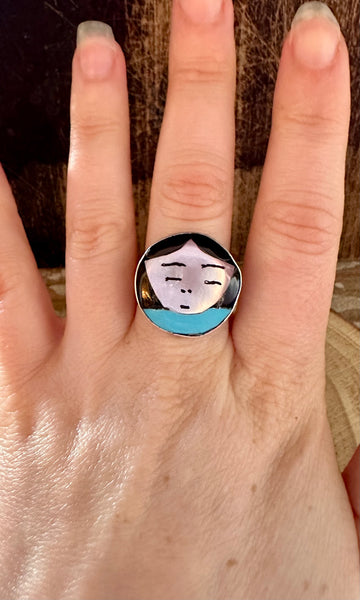 KAYLA KAAMASEE Multi Stone Inlay Face Zuni Ring • Size 6, 6 1/2