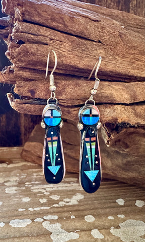 ARROW HEAD Night Sky Navajo Micro Inlay Silver Earrings