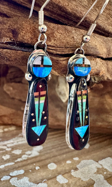 ARROW HEAD Night Sky Navajo Micro Inlay Silver Earrings