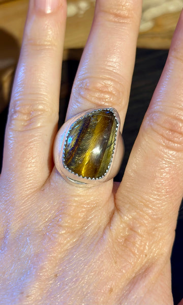 TIGER'S EYE Sterling Silver Mens Ring 26R32 • Size 10