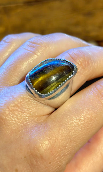 TIGER'S EYE Sterling Silver Mens Ring 26R32 • Size 10