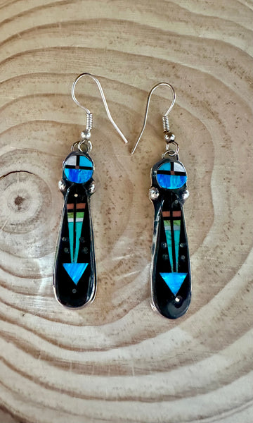 ARROW HEAD Night Sky Navajo Micro Inlay Silver Earrings