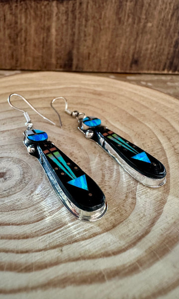 ARROW HEAD Night Sky Navajo Micro Inlay Silver Earrings