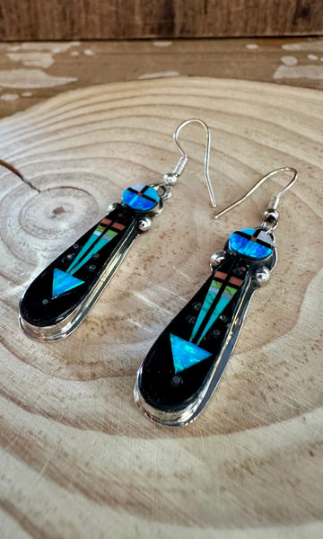 ARROW HEAD Night Sky Navajo Micro Inlay Silver Earrings