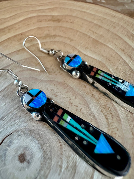 ARROW HEAD Night Sky Navajo Micro Inlay Silver Earrings