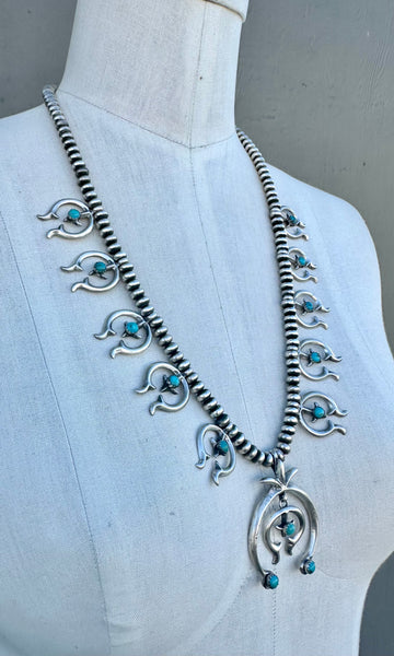 NAJA SQUASH BLOSSOM Turquoise & Sterling Silver Necklace