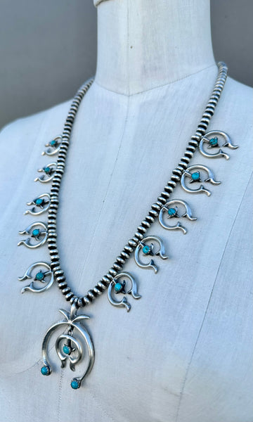 NAJA SQUASH BLOSSOM Turquoise & Sterling Silver Necklace