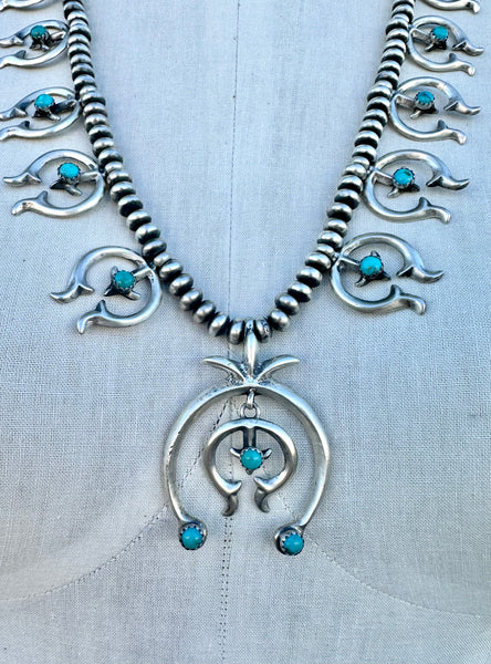 NAJA SQUASH BLOSSOM Turquoise & Sterling Silver Necklace