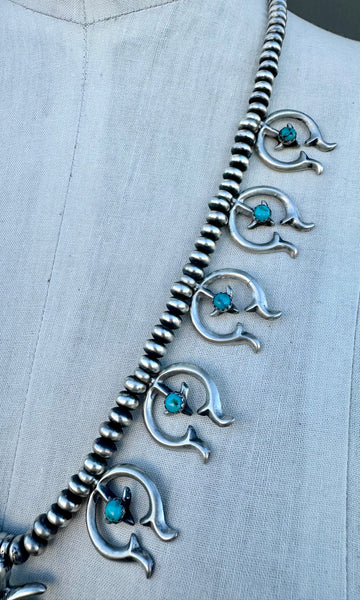 NAJA SQUASH BLOSSOM Turquoise & Sterling Silver Necklace